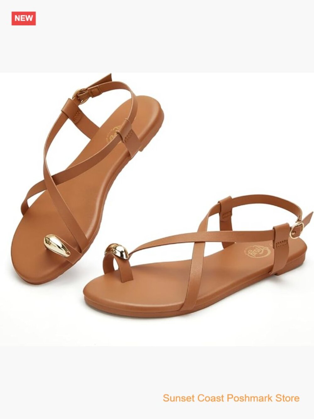 Womens Flat Sandals with Adjustable Buckle Cross Strap Strappy Toe Loop Shoes